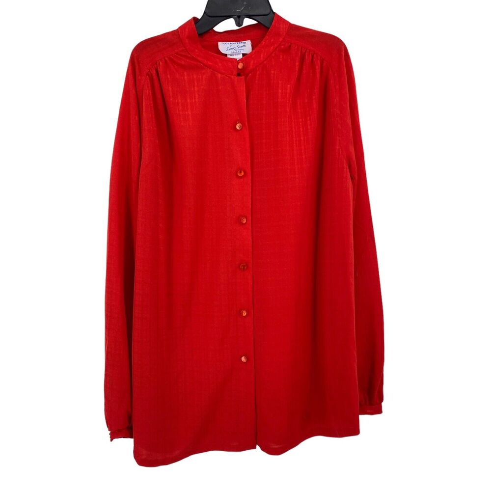 Vintage 70s Sunny South Fashions Red Textured Blouse Shirt Womens Size 18 NOS